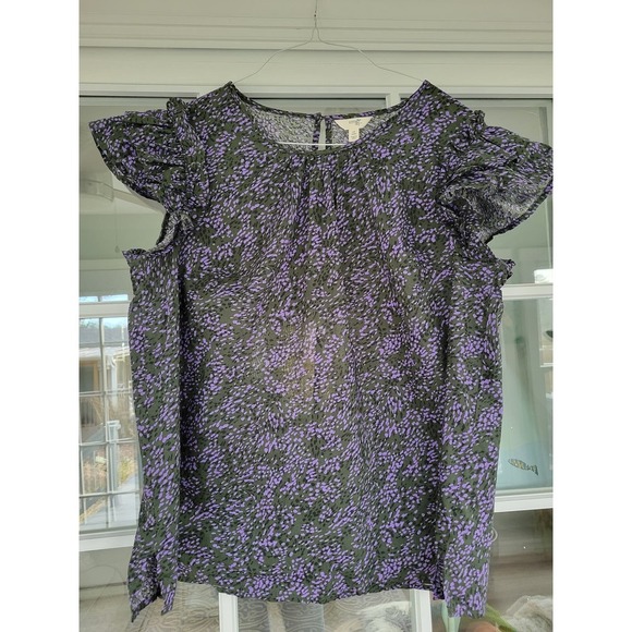 Terra & Sky Purple Black Flutter Sleeve Blouse sz 0X 14 - Picture 1 of 7